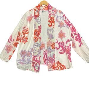 Winter Sun Linen Open Cardigan Jacket Womens M  Abstract Artwear Artsy